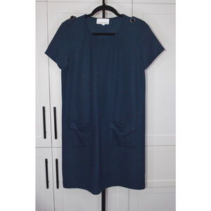 Navy Blue Short Sleeve Mini Shift Dress w/ Pockets SKU247